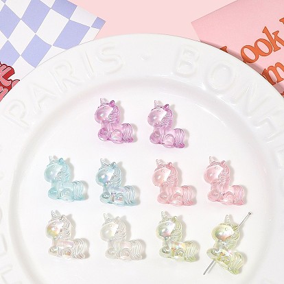 2шт. прозрачные бусины, AB цвет, единорог