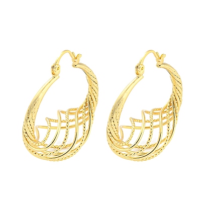Rack Plating Brass Hollow Twist Hoop Earrings, Long-Lasting Plated, Cadmium Free & Lead Free