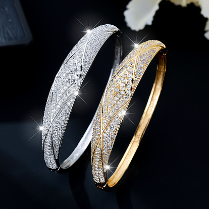 Браслеты-шарниры с ромбовидным узором из латуни с микропаве из прозрачных кубических цирконий для женщин