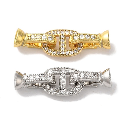 Овальная стойка с покрытием из латуни с микропаве, прозрачным фианитом, складными застежками, долговечный, без свинца и без кадмия