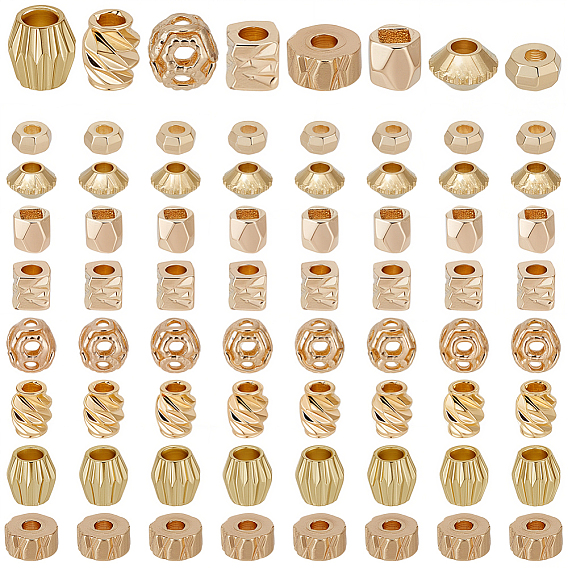 80Pcs 8 Styles Brass Spacer Beads, Mixed Shapes
