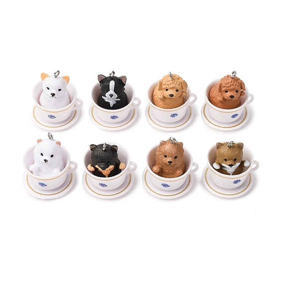 Непрозрачные подвески смолы, с платиновыми тоновыми железными петлями, питомец для чайной чашки