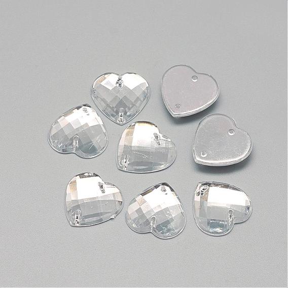 Sew on Rhinestone, Transparent Acrylic Rhinestone, Two Holes, Garment Accessories, Faceted, Heart