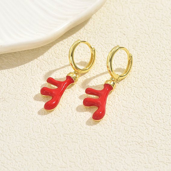 Серьги-кольца с оленем из латуни и эмали