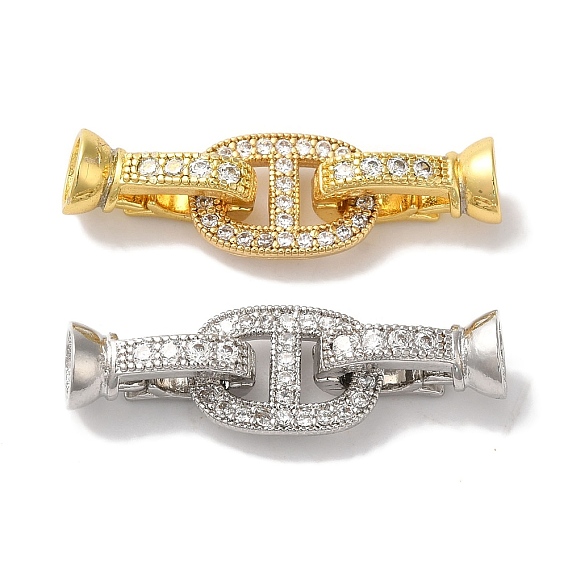 Овальная стойка с покрытием из латуни с микропаве, прозрачным фианитом, складными застежками, долговечный, без свинца и без кадмия