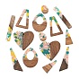 Walnut Wood & Transparent Resin Pendants, Mixed Shapes Charm
