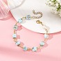 Natural Larimar Square Beaded Chain Bracelets for Women, with Rice Natural Pearl Beads