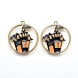 Подвески из сплава с эмалью на тему Хэллоуина, плоский круг с домом с привидениями/замком