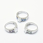Cubic Zirconia Finger Rings, with Synthetic Opal and Brass Findings, Long-Lasting Plated, Oval, Size 7
