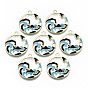 Chinese Style Alloy Pendants, with Enamel, Flat Round with Wave, Cadmium Free & Lead Free, Black & Blue