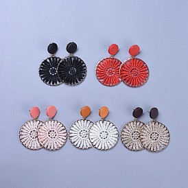 Серьги-гвоздики из железа, с плоскими круглыми бусинами из окрашенной груши и 304 из нержавеющей стали, пластиковые гайки для ушей