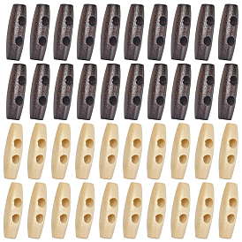 40Pcs 2 Colors Natural Wood Buttons, Horn Toggle Buttons, 2-Hole, for Sewing Accessories