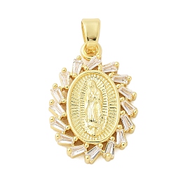 Латунные микро проложить кубического циркония подвески, без кадмия и без свинца, овал с подвесками Девы Марии