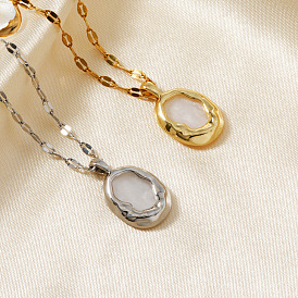 Chic Minimalist Brass Oval Pendant Dapped Chain Necklace for Women