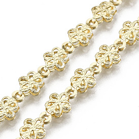Brass Flower Link Chains, Long-Lasting Plated, Textured, Unwelded