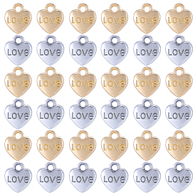 60Pcs 2 Colors Valentine's Day Rack Plating Alloy Pendants, Heart with Word LOVE