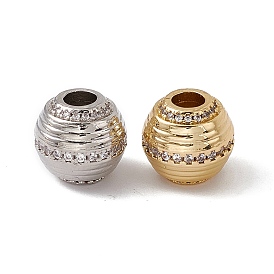 Rack Plating Brass Micro Pave Cubic Zirconia Beads, Long-Lasting Plated, Cadmium Free & Nickel Free & Lead Free, Round