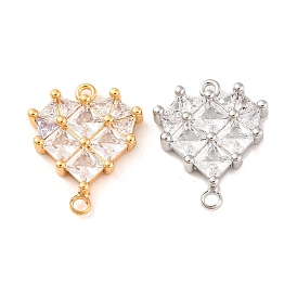 Brass Pave Clear Cubic Zirconia Connector Charms, Heart Links