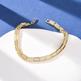 Прямоугольные латунные браслеты-цепочки с микропаве из прозрачных кубических цирконий для женщин, долгоиграющий, гальваническое покрытие стеллажа, без свинца и без кадмия
