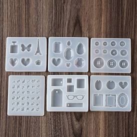 Geometric/Flat Round/Glasses/Heart DIY Silicone Pendant Molds, Resin Casting Molds, For UV Resin, Epoxy Resin Jewelry Making