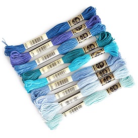 9 Skeins 9 Colors 6-Ply Cotton Embroidery Floss, Cross Stitch Threads, Blue Gradient Color Series
