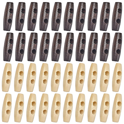 40Pcs 2 Colors Natural Wood Buttons, Horn Toggle Buttons, 2-Hole, for Sewing Accessories