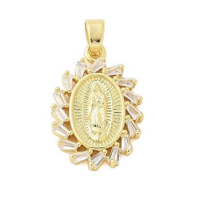 Латунные микро проложить кубического циркония подвески, без кадмия и без свинца, овал с подвесками Девы Марии