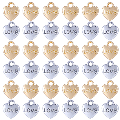 60Pcs 2 Colors Valentine's Day Rack Plating Alloy Pendants, Heart with Word LOVE