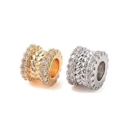 Латунь микропаве прозрачный кубический цирконий европейский бисер, бусины с большим отверстием, столбец с листа