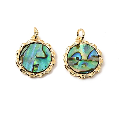 Подвески из натуральных ракушек пауа, с латунными оправами и соединительными кольцами