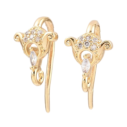 Крючки для сережек в форме конского глаза из латуни с микропаве из прозрачных кубических цирконий, долговечный, без никеля , с петлей