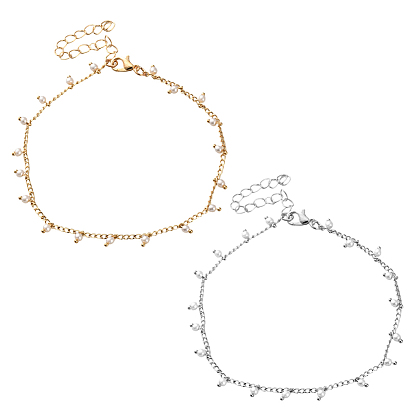 6 шт. 2 цвета латунные браслеты с подвесками для ног для женщин, с пластиковыми жемчужными круглыми бусинами