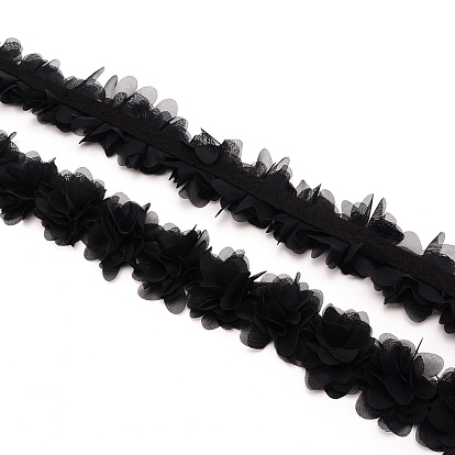 Ribete de encaje de gasa 3d, apliques de cinta para decorar, flor