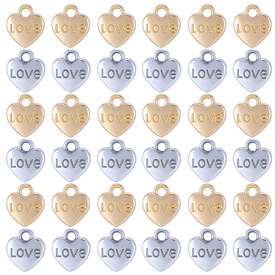 60Pcs 2 Colors Valentine's Day Rack Plating Alloy Pendants, Heart with Word LOVE