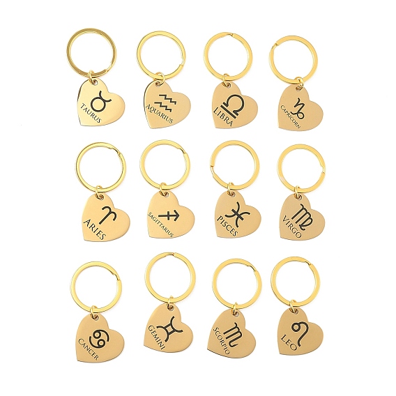 201 брелки из нержавеющей стали, сердце с двенадцатью созвездиями