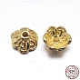 Real 18K Gold Plated 6-Petal 925 Sterling Silver Bead Caps, Flower, 7x3.5mm, Hole: 1.5mm, about 52pcs/20g
