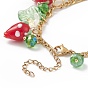 Plastic Imitation Pearl Flower & Acrylic Leaf & Lampwork Strawberry Charms Bracelet, 304 Stainless Steel Jewelry for Women