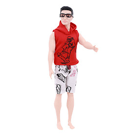 Two-piece Sleeveless Hoodie & Shorts Casual Suit Cloth Doll Outfits, for Boy Doll Dressing Accessories