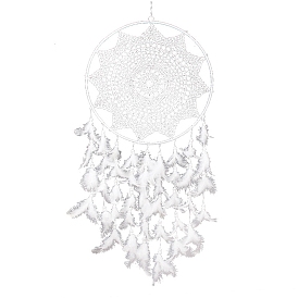 Cotton Woven Net/Web with Feather Hanging Decorations, Bohemia Macrame Ornaments for Home Office Decoration