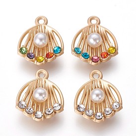 Matte Alloy Charms, with Acrylic Imitation Pearl and Rhinestone, Shell