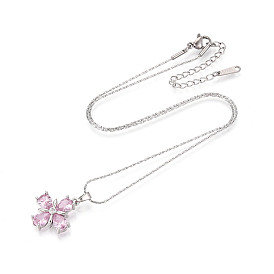 Латунный кулон с цветком из кубического циркония 304 цепочка из нержавеющей стали, цвет нержавеющей стали