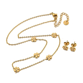 304 Stainless Steel Clover Stud Earring & Necklace Sets for Women