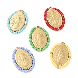 304 прелести нержавеющей стали, овальные с Иисусом, со стеклянными бисеринами, реальный 14 k позолоченный