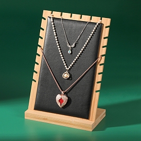 Бамбуковые стенды-органайзеры для ожерелья с наклонной спинкой, с бантиком, прямоугольные