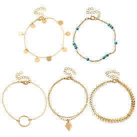 2сумки 10шт. браслеты на ногу из железа, сплава и синтетических бирюзовых бусин и браслеты с подвесками