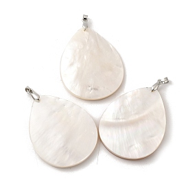 Натуральная белая ракушка перламутровая большая подвеска, с латунной заготовкой из платины, капля