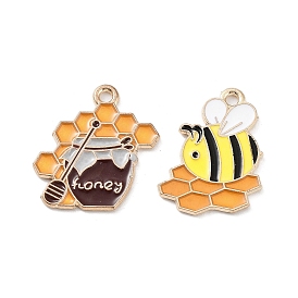 Alloy Enamel Pendants, Golden, Bee Jar & Bees Charm