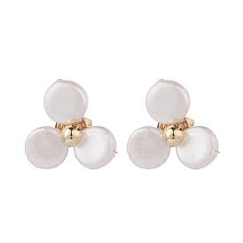 Shell Pearl Flower Stud Earrings with Brass Pin for Women