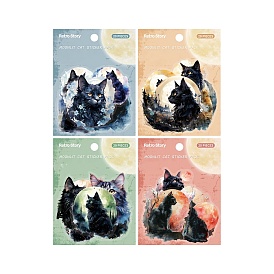 Retro Story Moon Cat Series PET Self Adhesive Plant Decorative Stickers, for DIY Scrapbooking