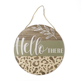 Wood Hanging Hello There Signs, Rustic Simple Leaf Hello Wall Art for Front Door, Porch